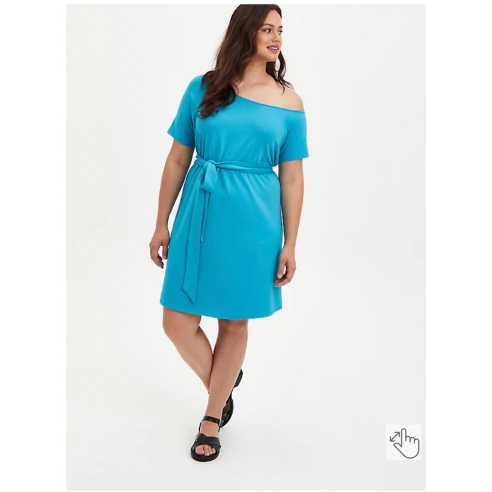 NEW Torrid 3 Off-Shoulder T-Shirt Dress - French Terry Teal